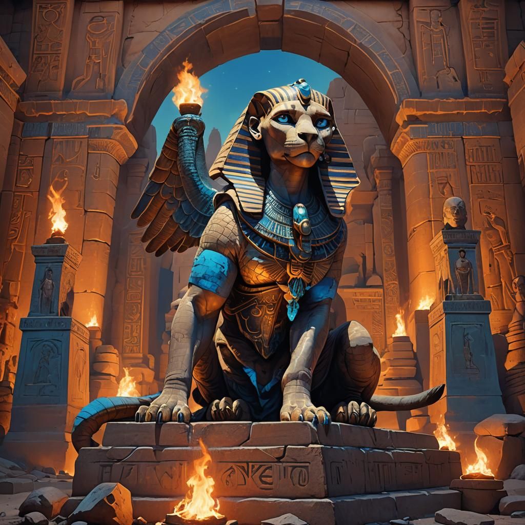 Female Sphinx Guarding Tomb in Digital Painting