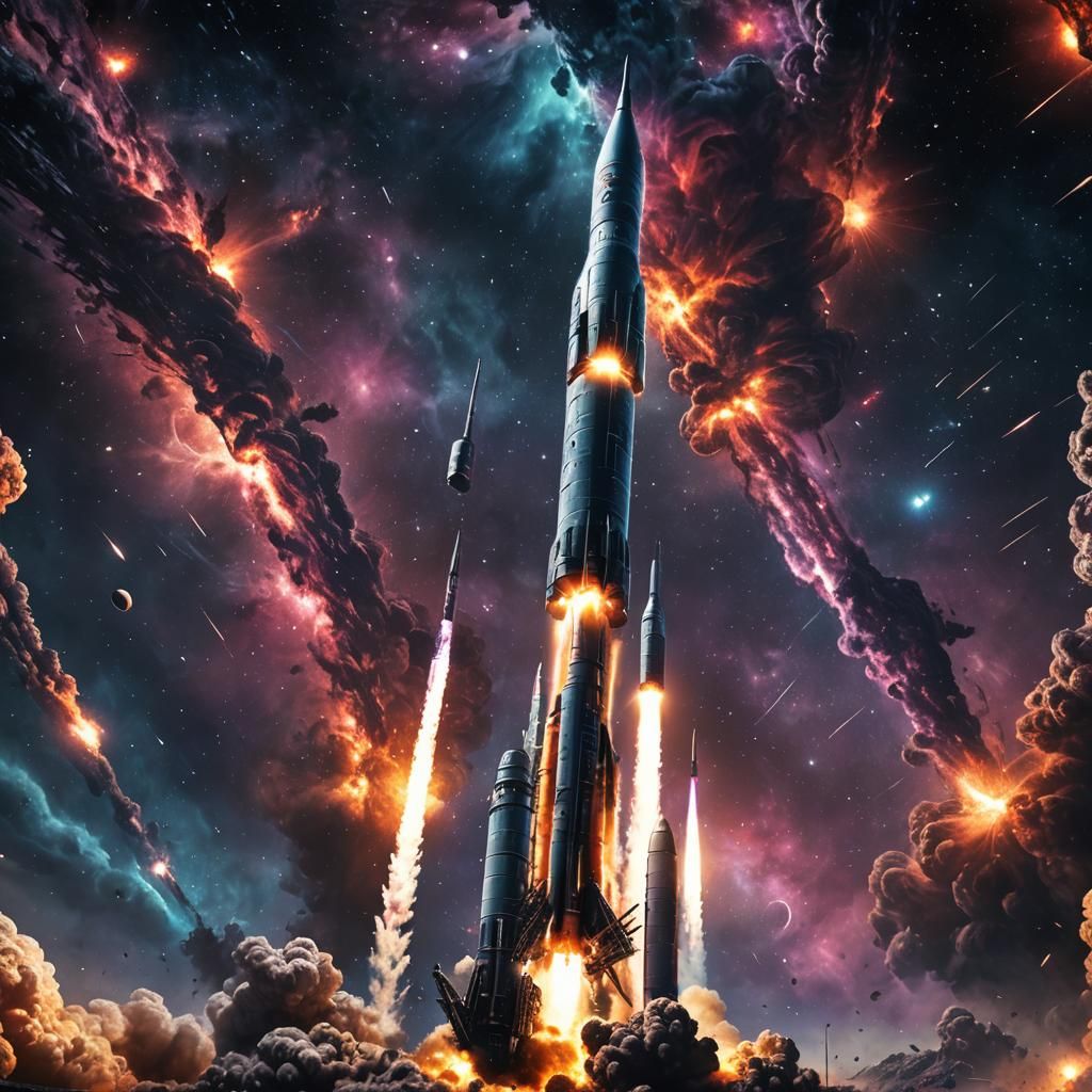 Ballistic Missile Soaring Through Space: Digital Concept Art