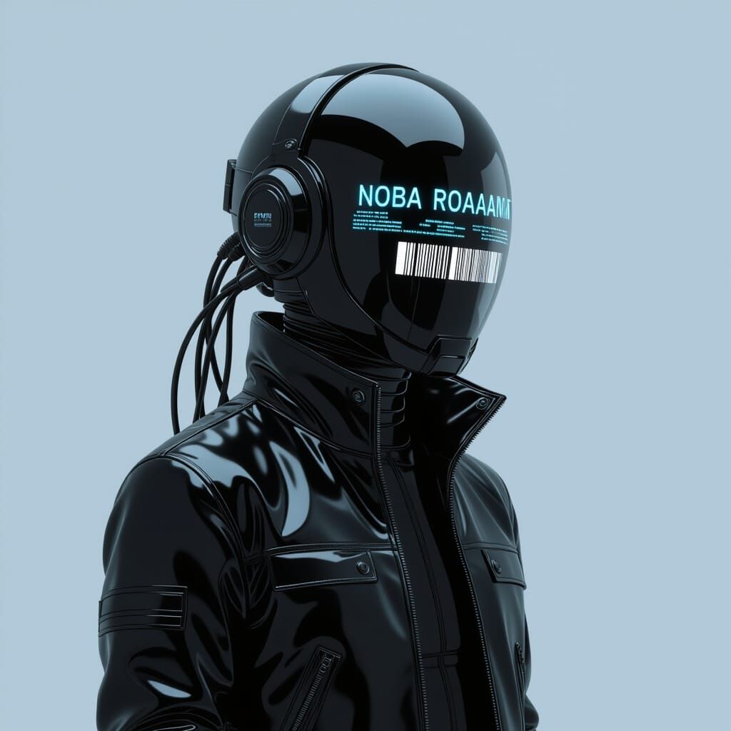 Futuristic Figure in Cyberpunk Style with Transparent Helmet