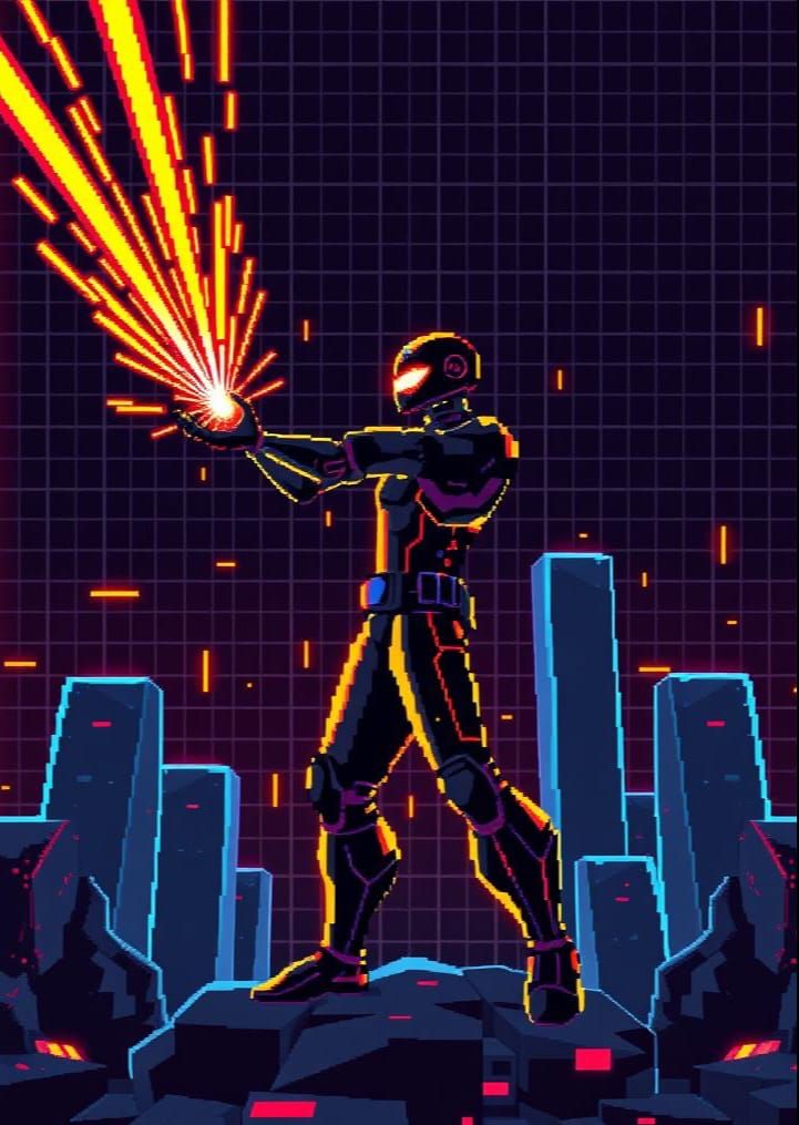 8-bit Pixel Art Figure Unleashing Energy