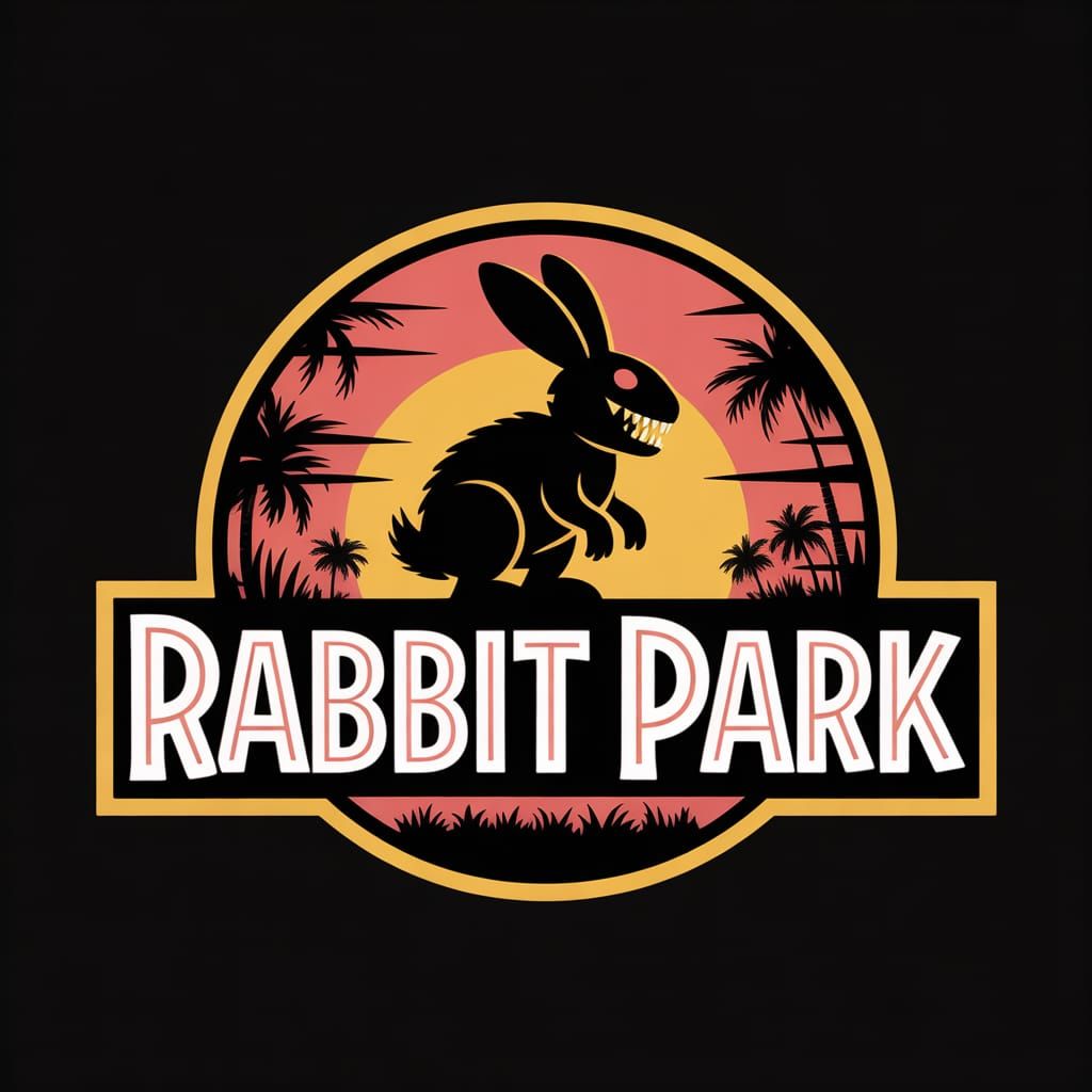 A parody of the "Jurassic Park" logo, but with a drak monste...