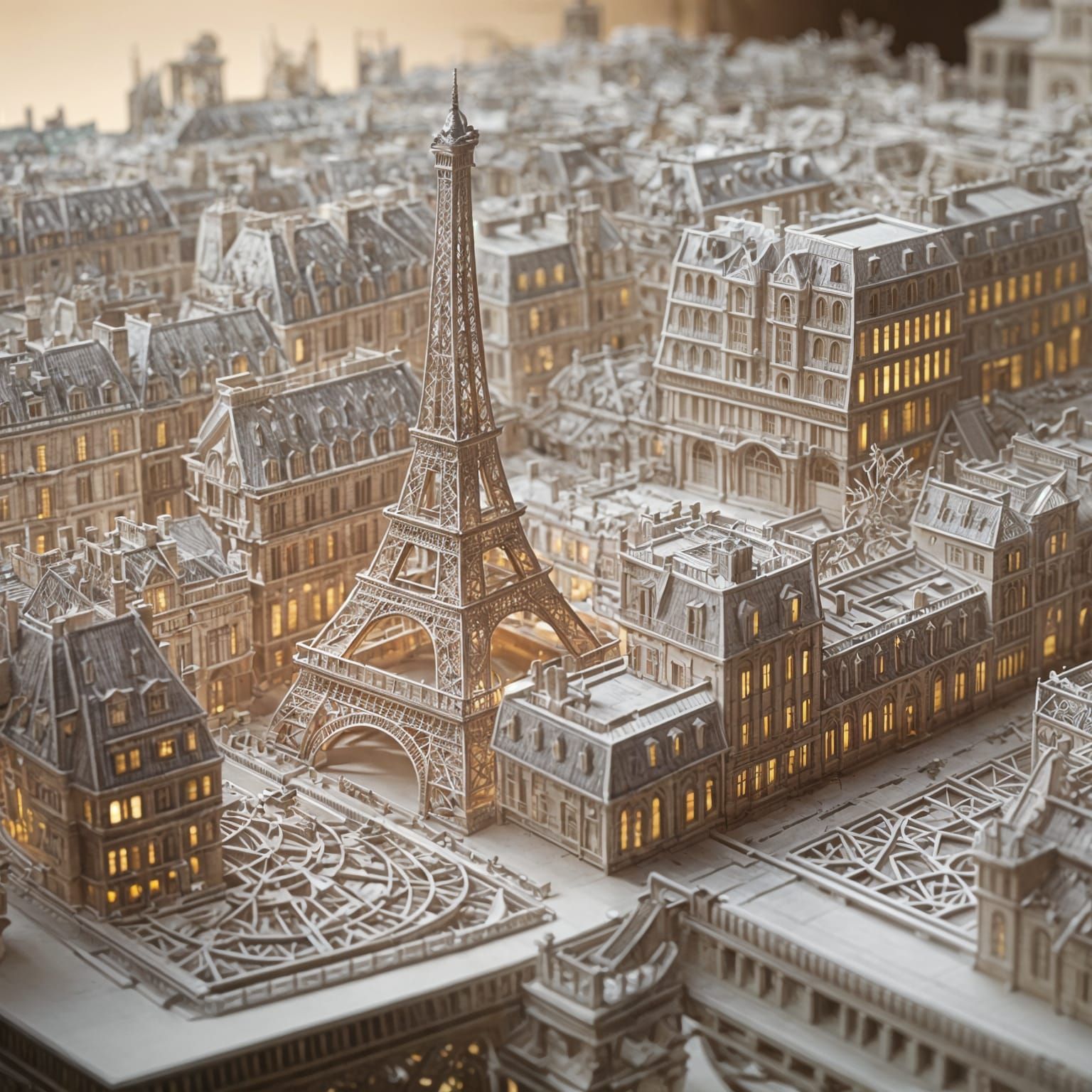 Detailed Kirigami of Evening Paris