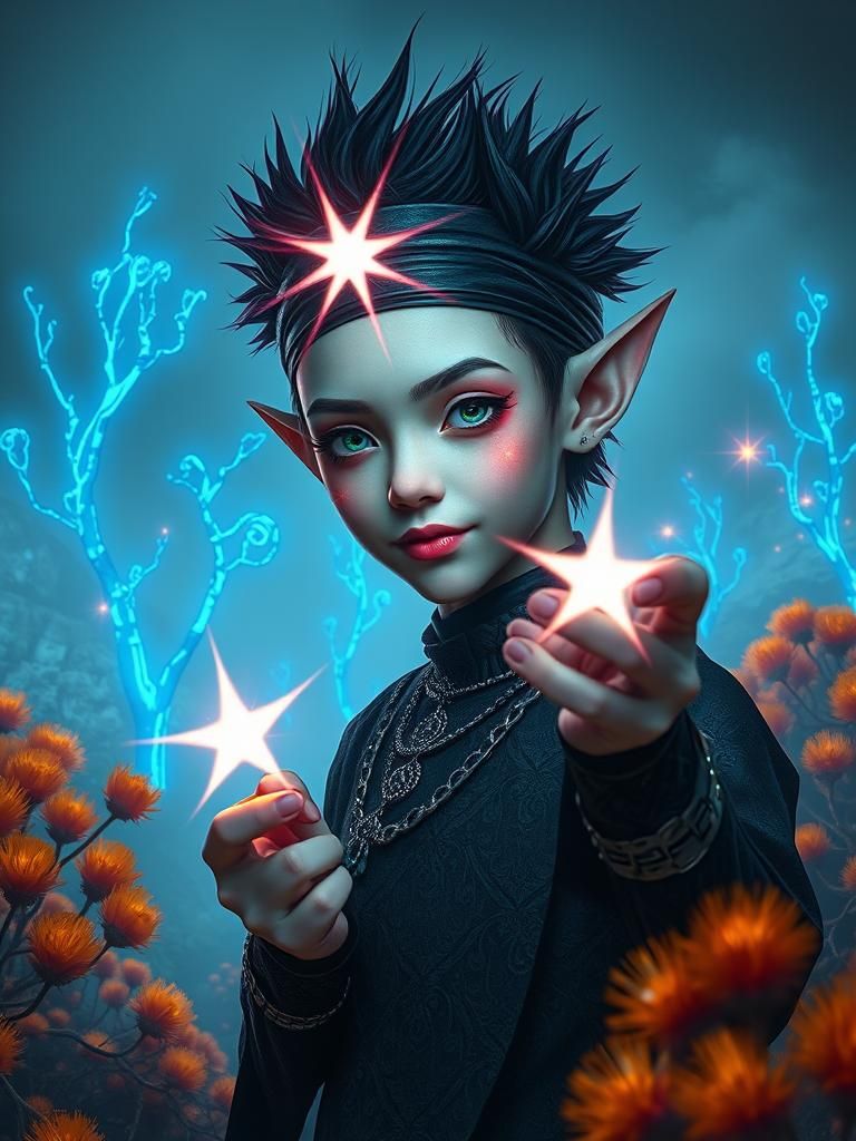 Mysterious Being Throws Neon Stars in Surreal Landscape