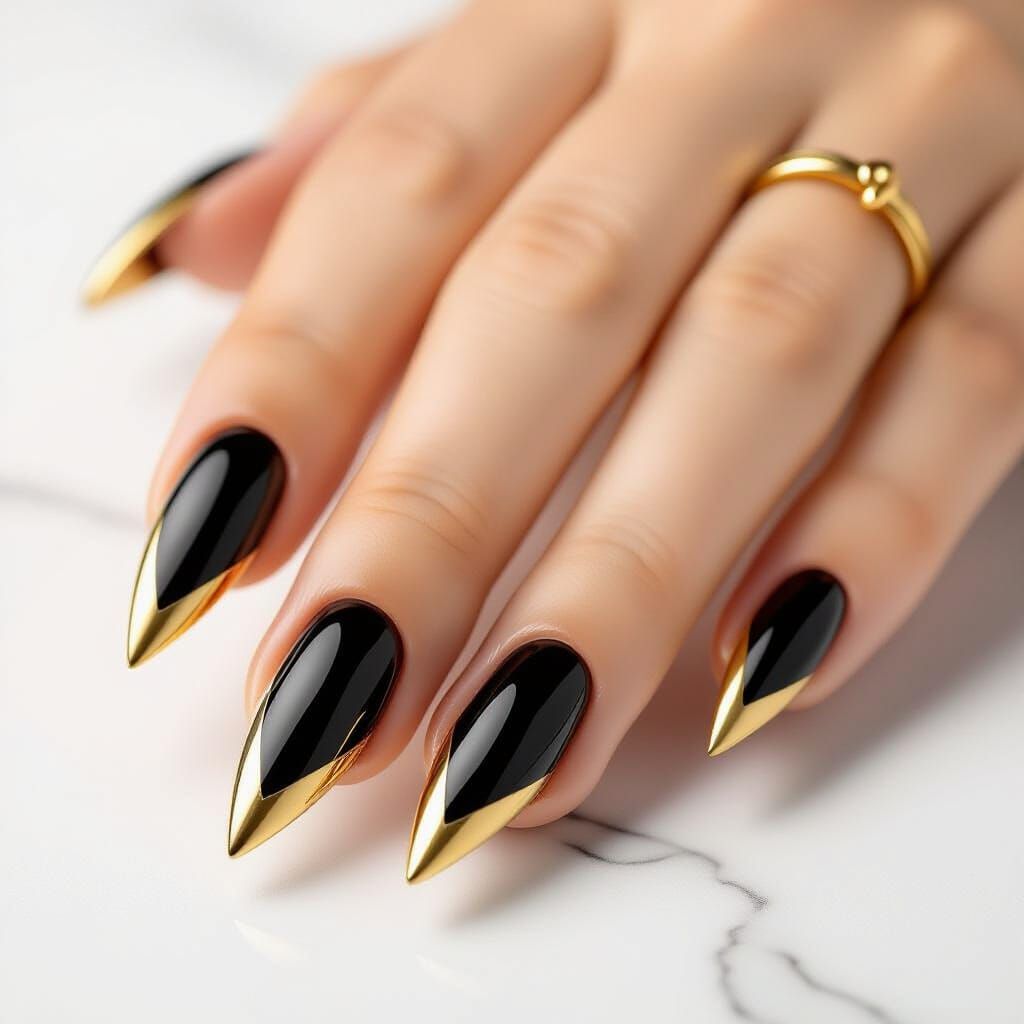 Art Deco Golden Triangle Nails on Black