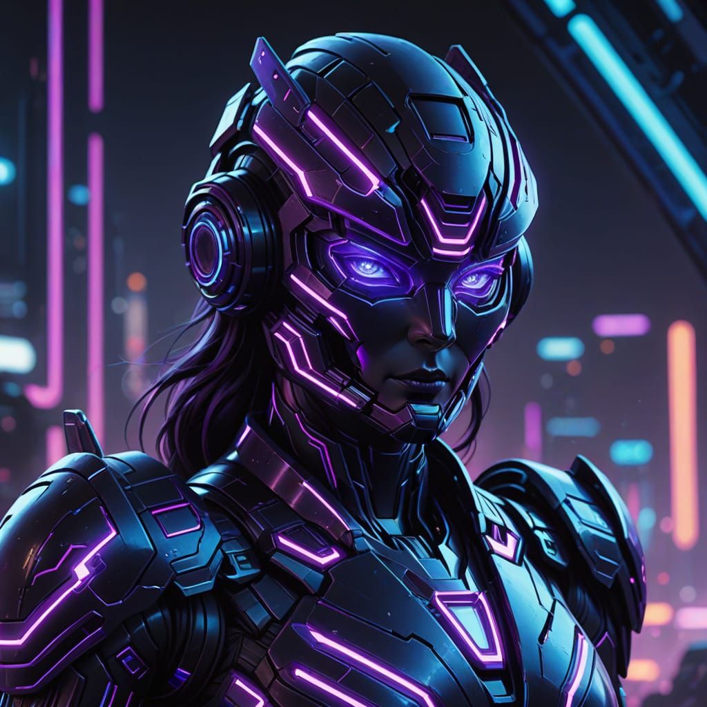 Cyberpunk Goddess in Futuristic Megazord Armor