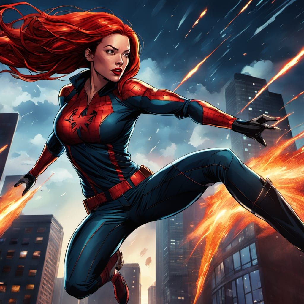 Mary Jane Watson Leaping Through Meteor Shower