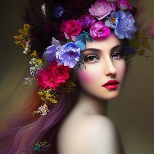 Hyperdetailed Flower Crown Portrait in Surreal Style