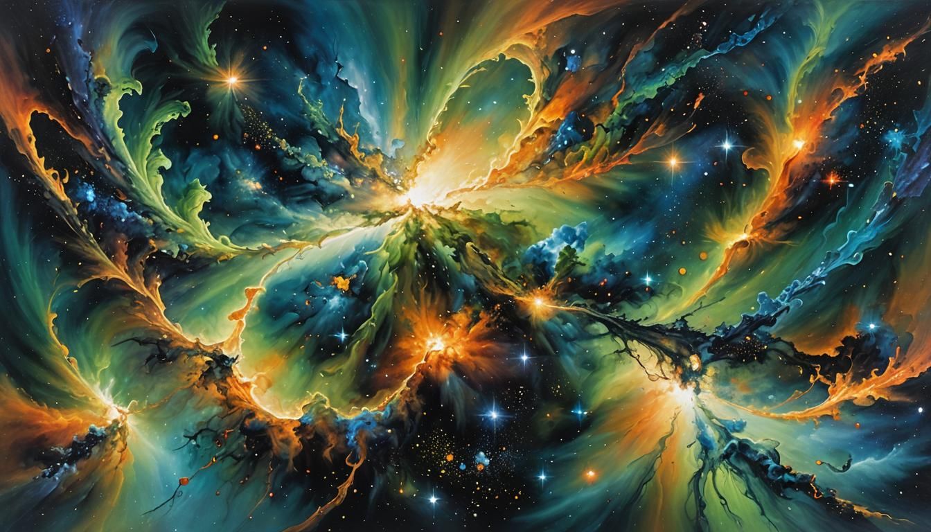 Vibrant Nebula in Abstract Expressionism Style