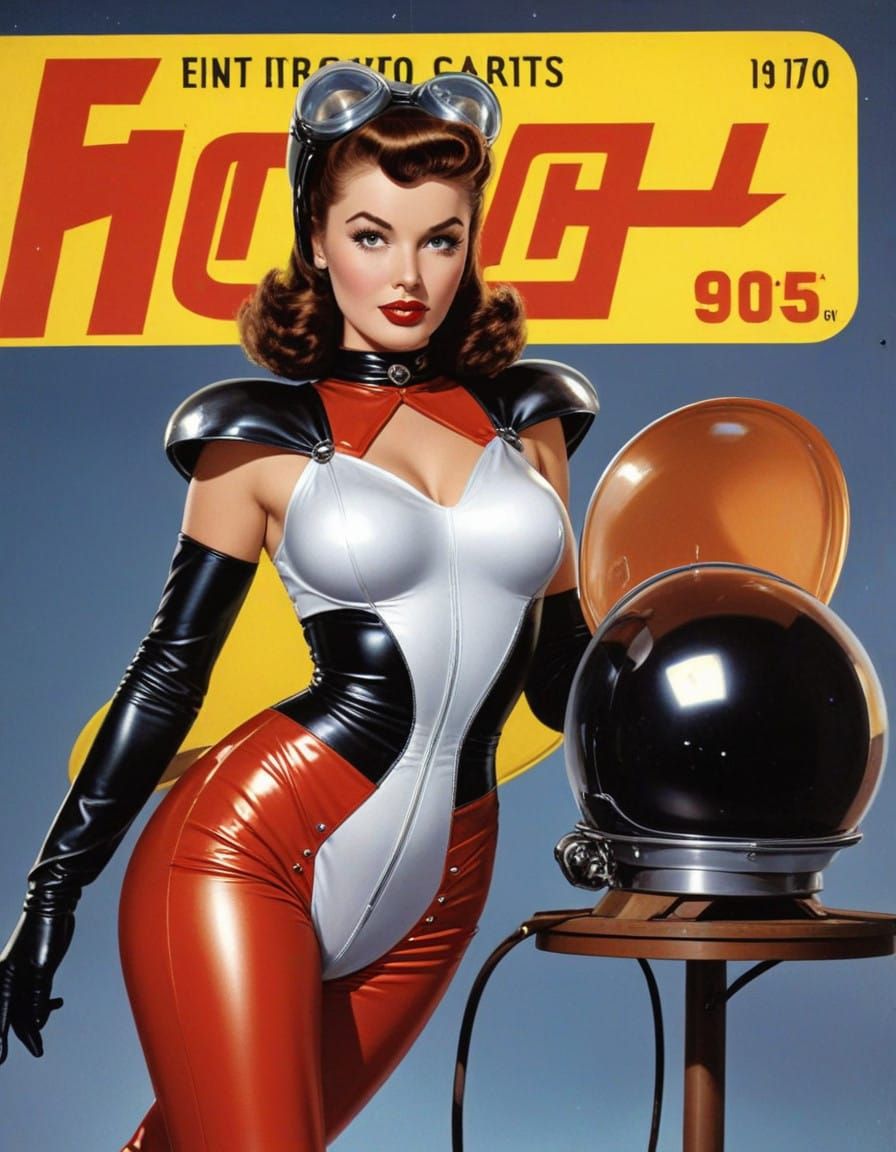 Pinup Space Siren in Retro Sci-Fi Catsuit