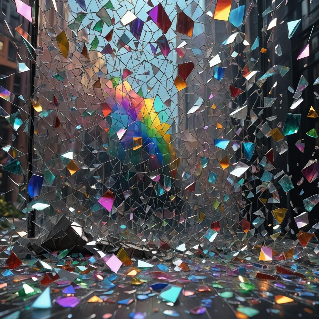 Rainbow Shattered Glass Window, Detailed Matte Painting