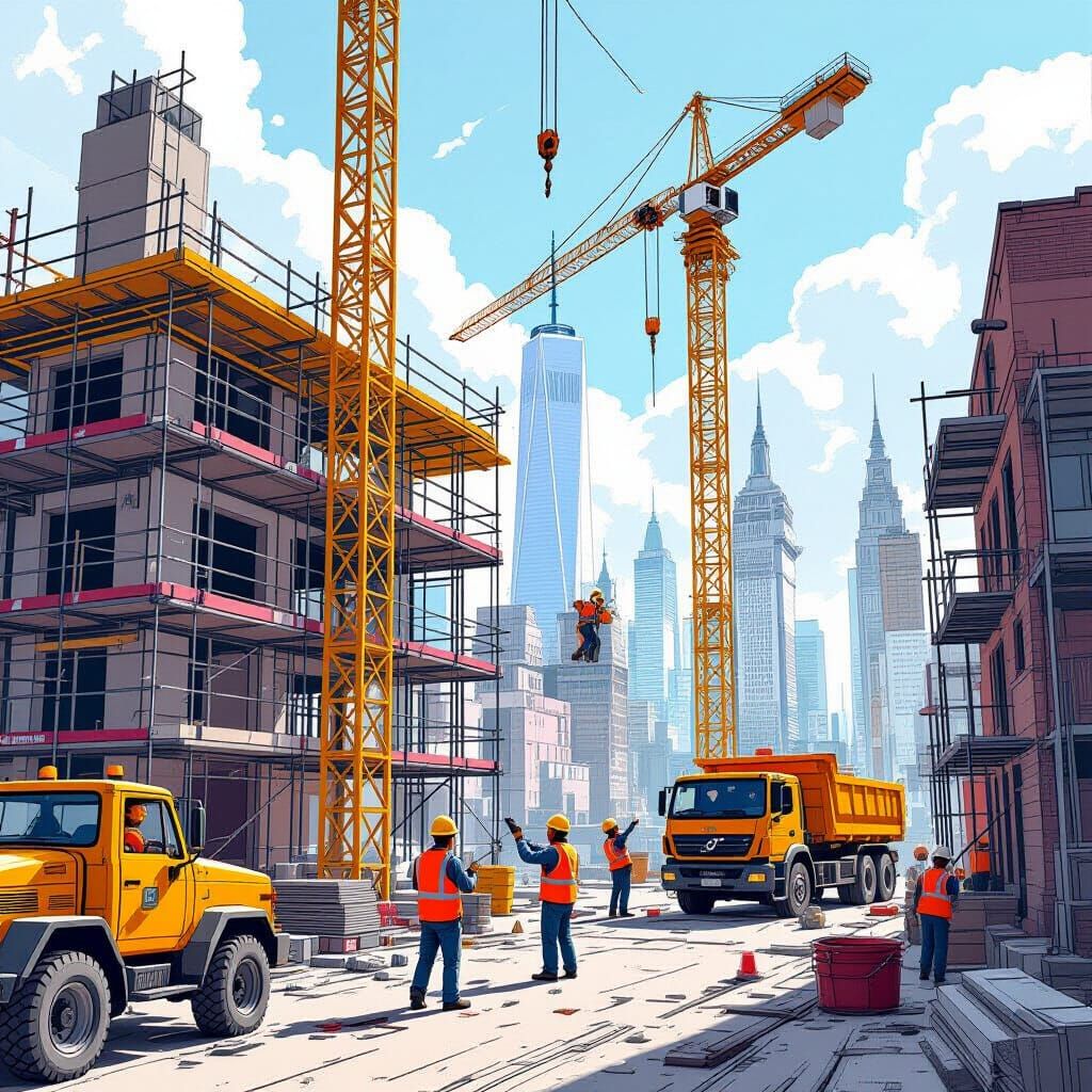 Stick Figures Build a Cityscape in Surreal Hand-Drawn Style