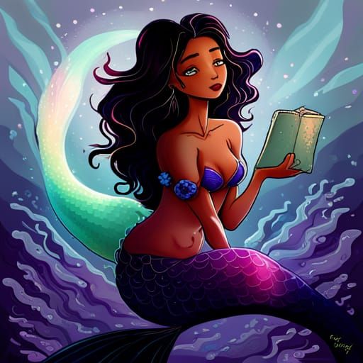 Black Mermaid Princess in Cyberpunk Fairycore Style