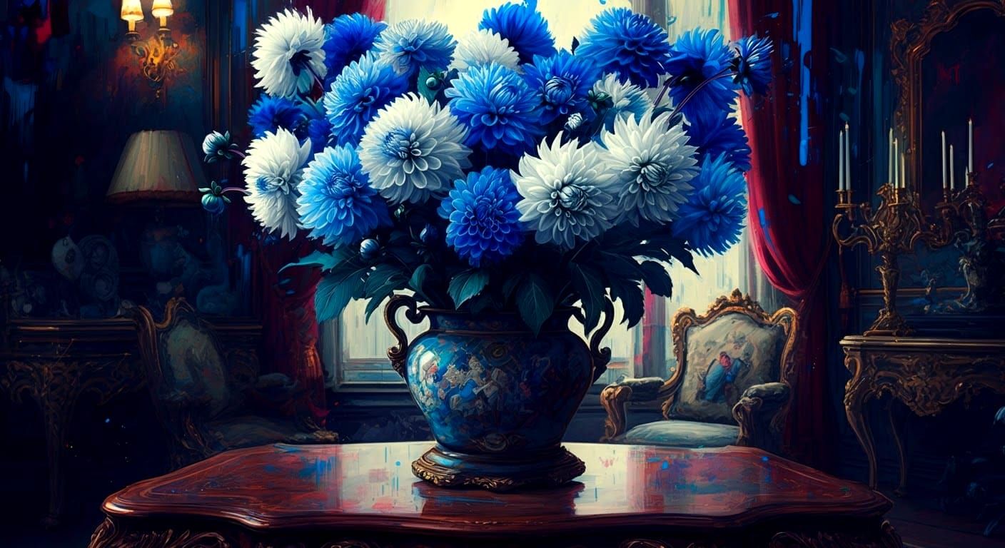 Vibrant Dahlias in Graffiti Art Style