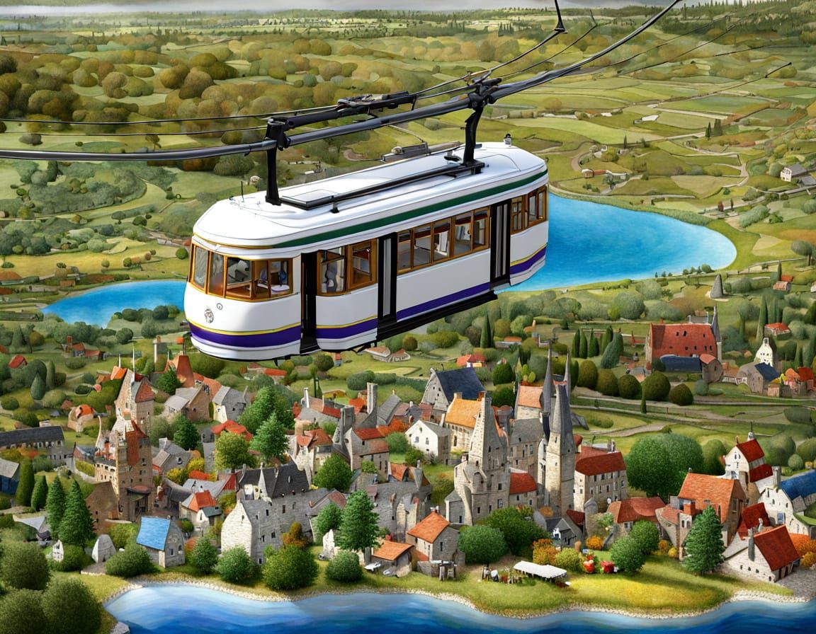 Countryside Tram: Watercolors and Ink Fantasy Art