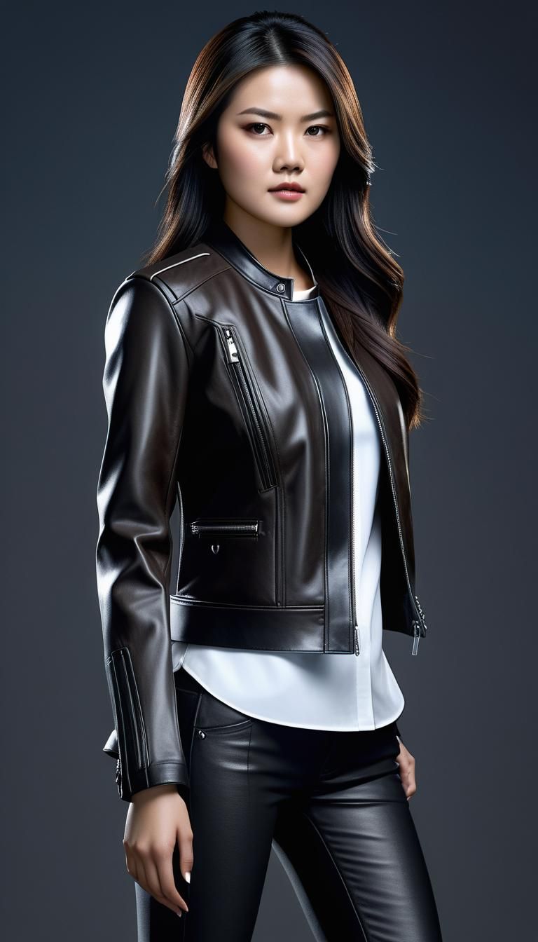 Hyperrealistic Portrait of a Glamorous Woman in Leather