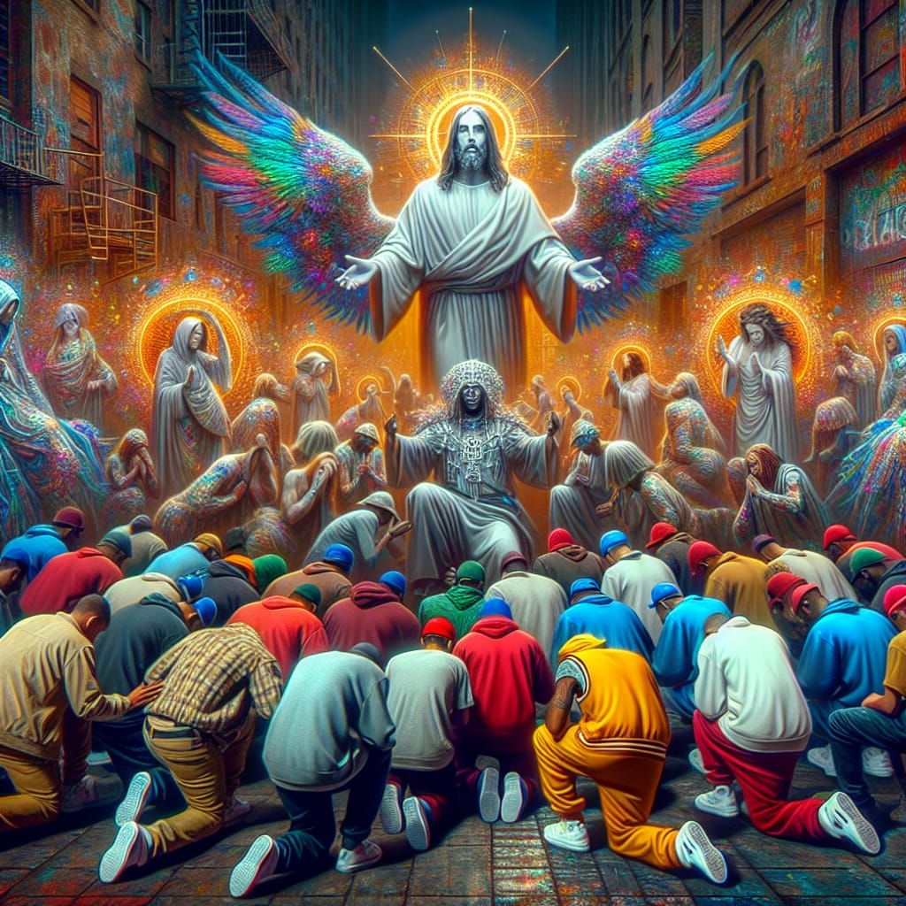 Gang Members' Repentance Before Jesus: Fantasy Concept Art