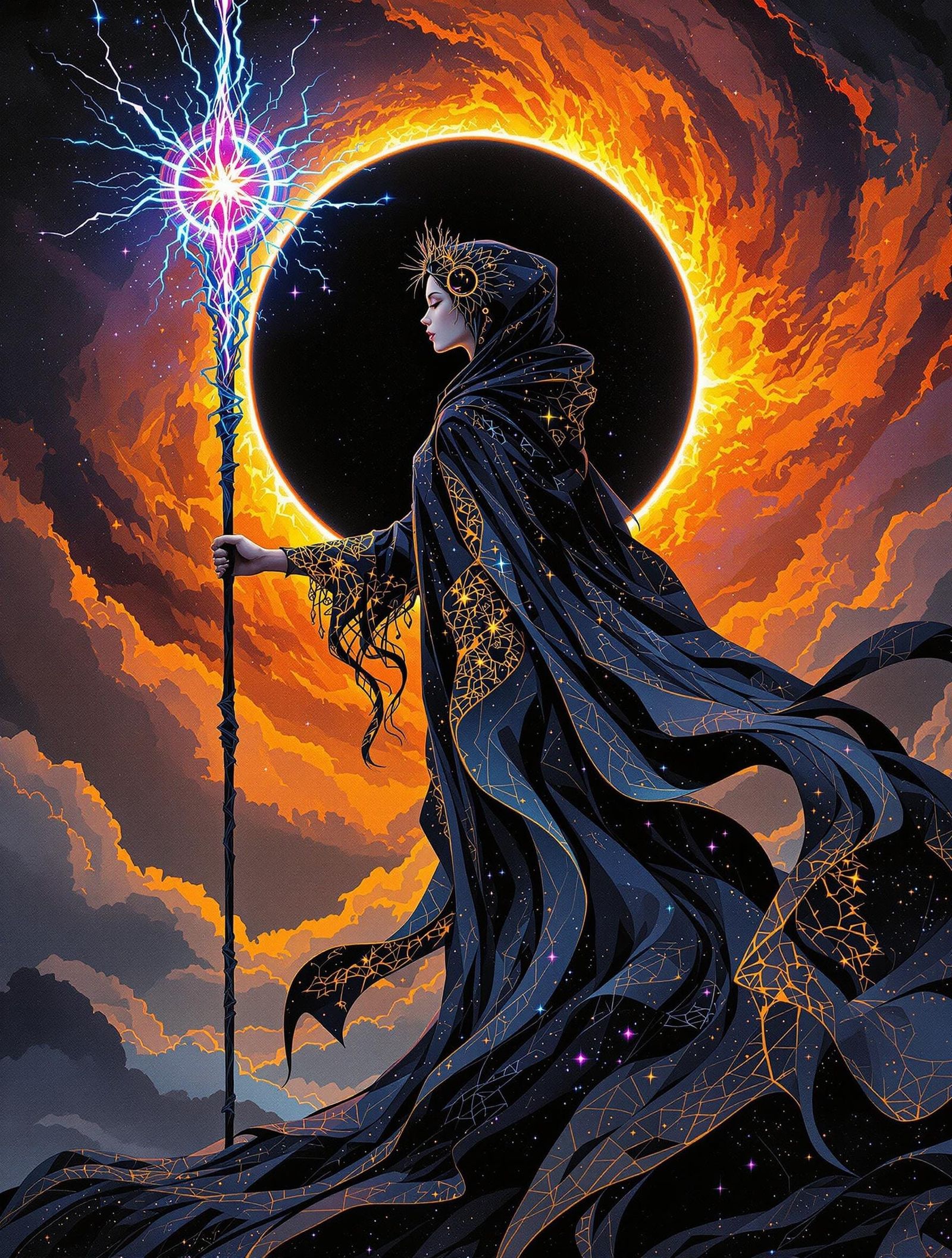 The Eclipse's Cosmic Ambassador in Mixed Media