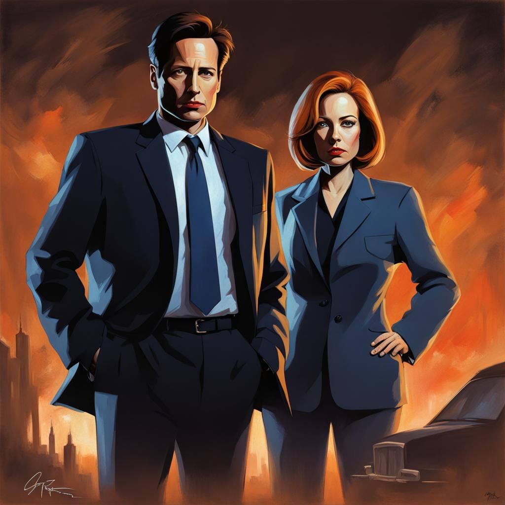 Sinister Mulder and Scully as Digital Painting