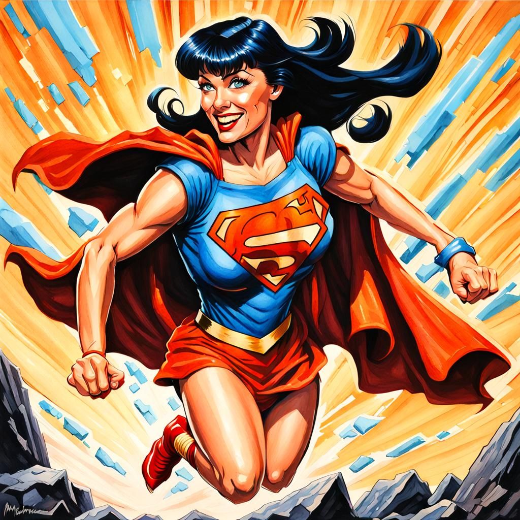 Betty Rubble as Supergirl in Gouache Comic Art