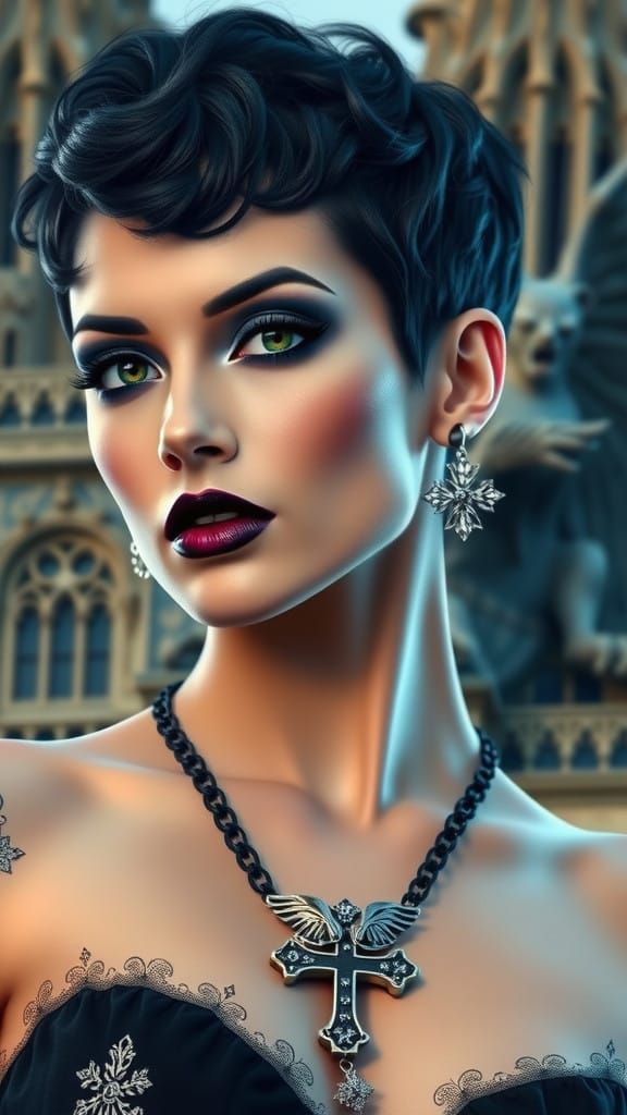 Gothic Woman in Elegant Black and Blue