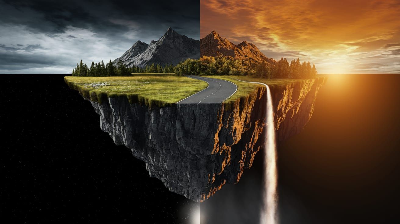 Floating Island in Space with Split Lighting