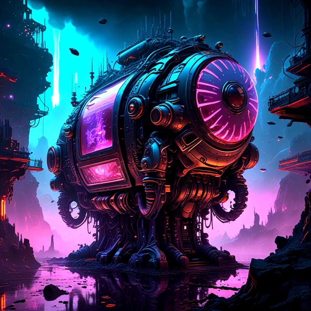 Ethereal Cosmic Masterpiece in Neon Steampunk Style