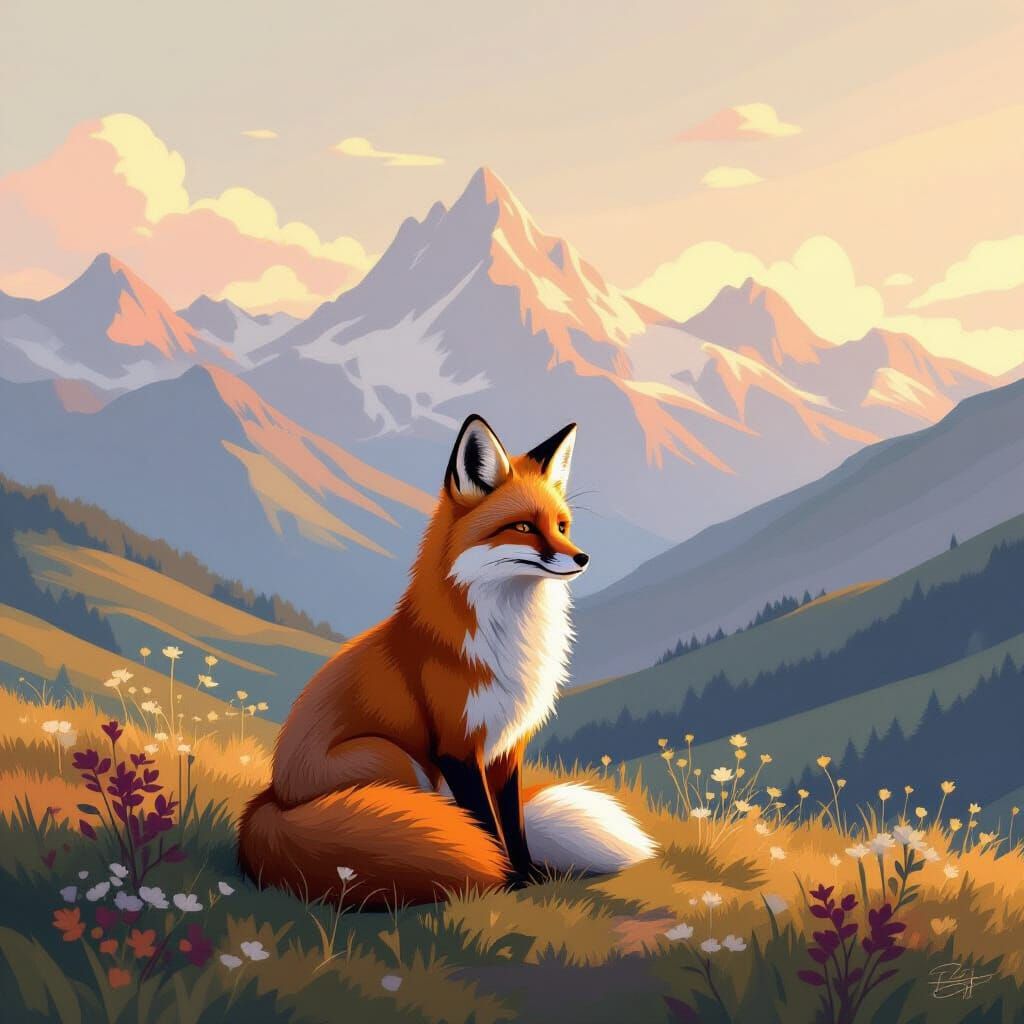Serene Fox in Dreamy Landscape