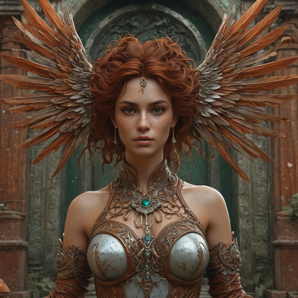Terracotta Haired Angelic Warrior in Detailed Matte Painting