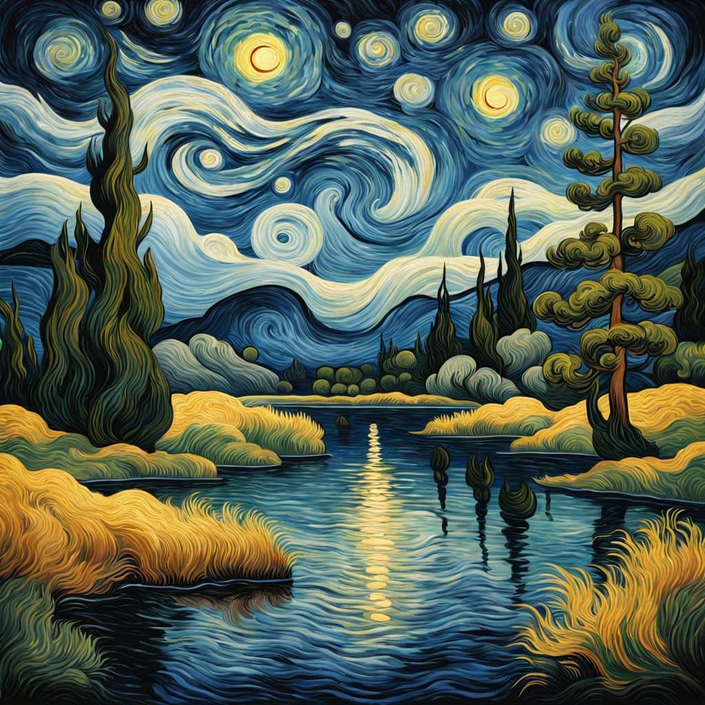 Starry Night Landscape in Van Gogh Style