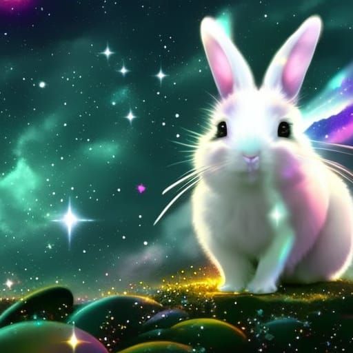 Cosmic Chibi Bunny in Holographic Astral Cosmos