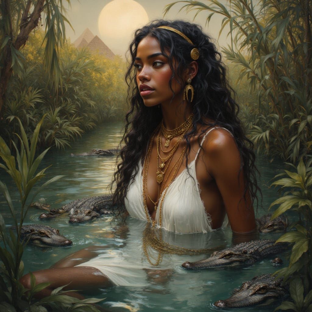 African Goddess Bathes in Nile River