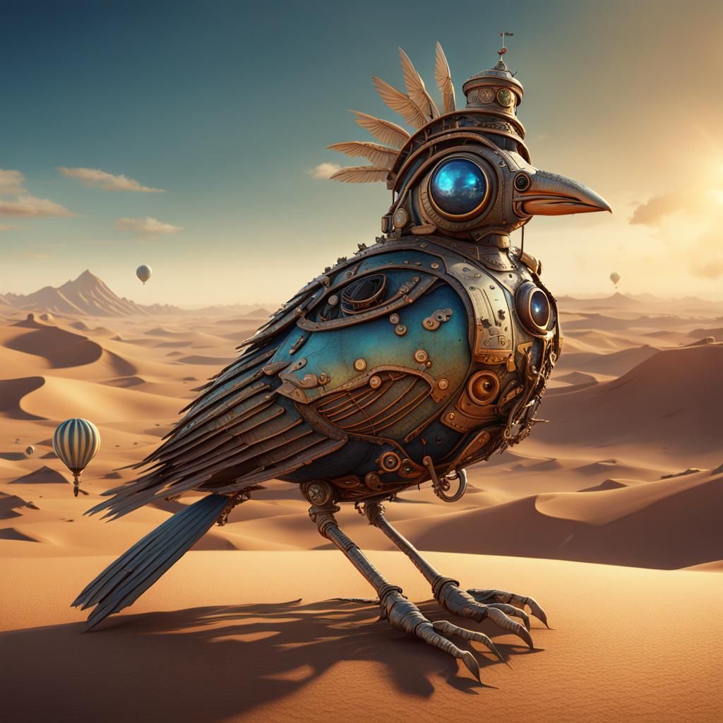 Steampunk Fantasy Bird on Desert Planet