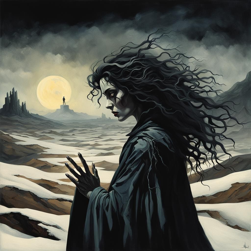 Dark Fantasy Woman Reaching for Glowing Heart