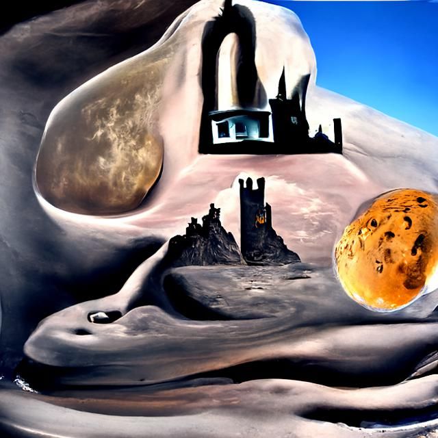 Surreal Castle on the Moon in Dali Style