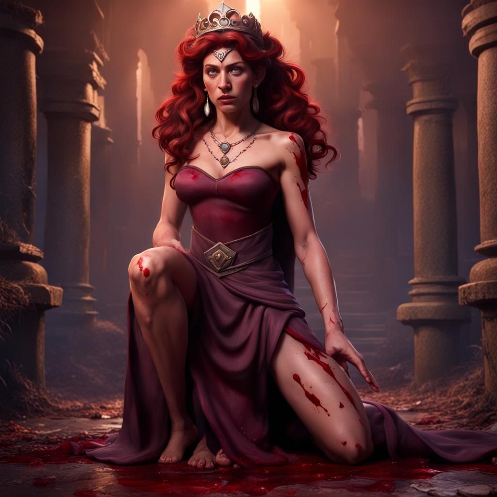 Hyperrealistic Horror Megara with Blood Tiara