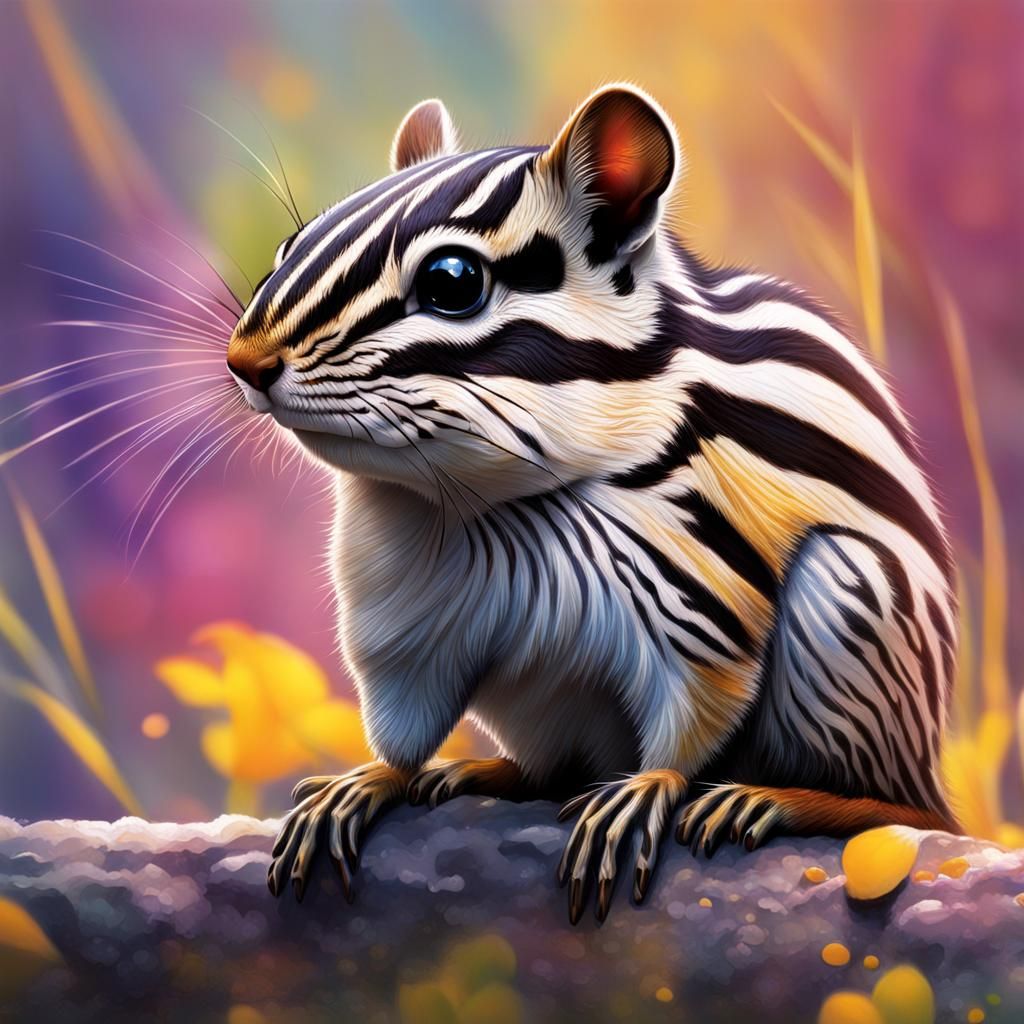 Hyperrealistic Zebra-Striped Chipmunk in Splash Art Style