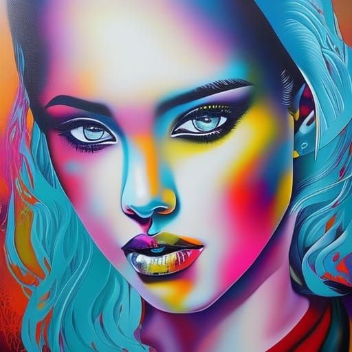 Gorgeous Woman in Colorful Graffiti Street Art