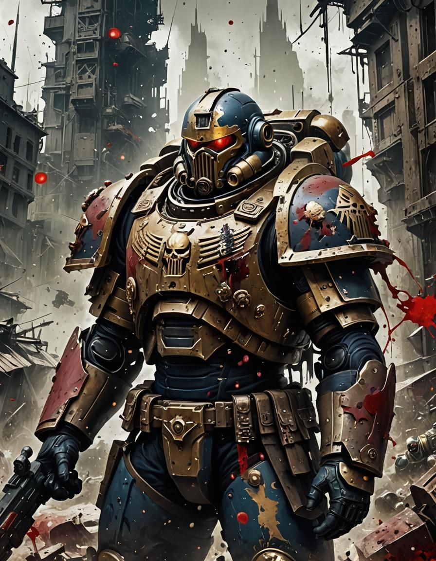 Warhammer 40k Space Marine Portrait in Splash Art Style