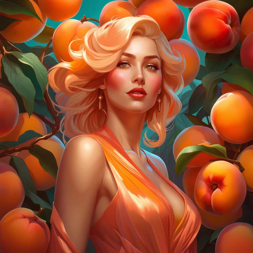 Woman Covered in Peaches: Hyperdetailed Concept Art