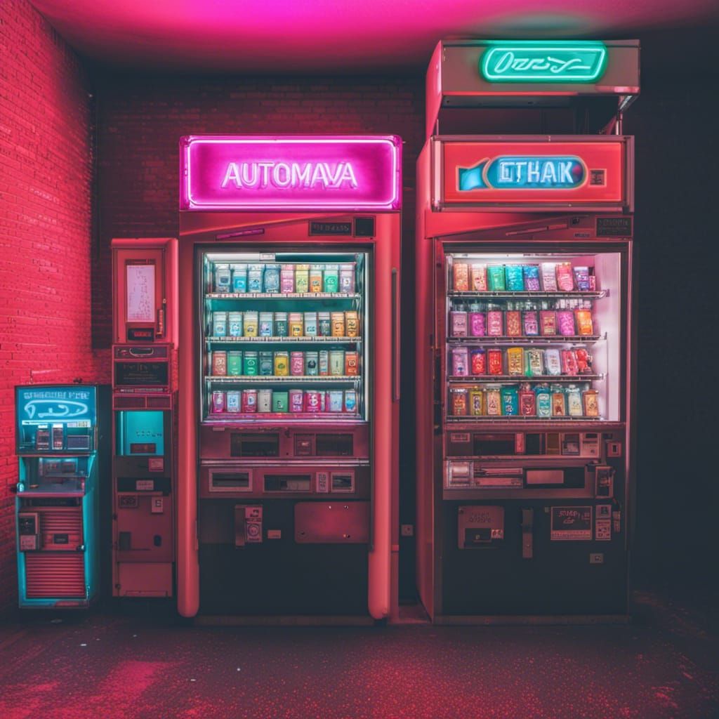 Retro Vaporwave Automat with Neon Lights