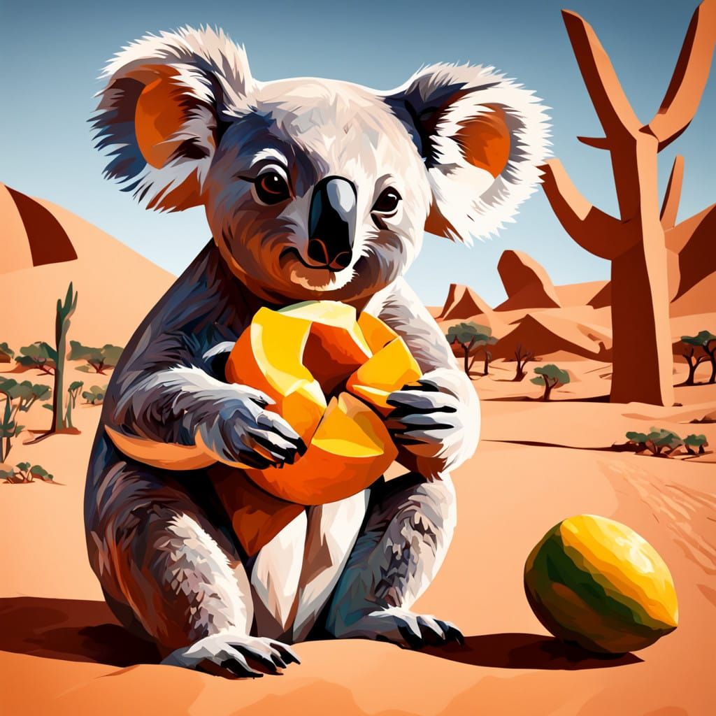 Cubist Koala in the Sahara Desert