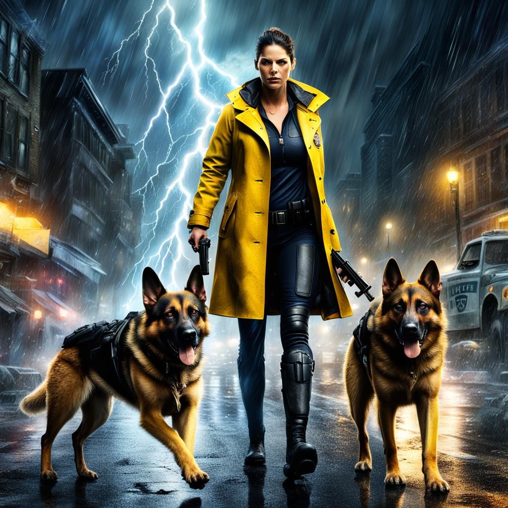 Dynamic Police Dog Squad in Digital Matte Painting