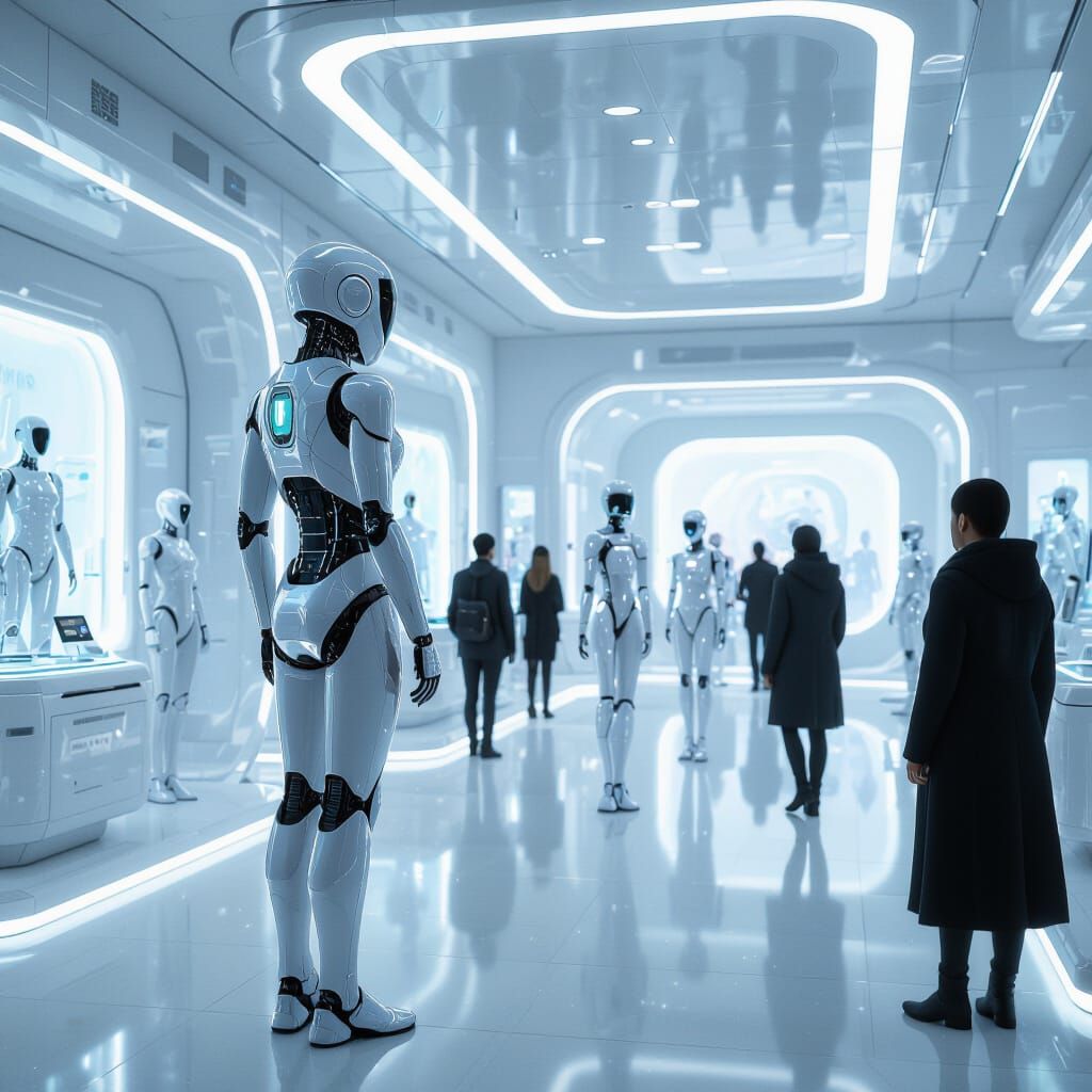 Futuristic Silver Android Store Interior