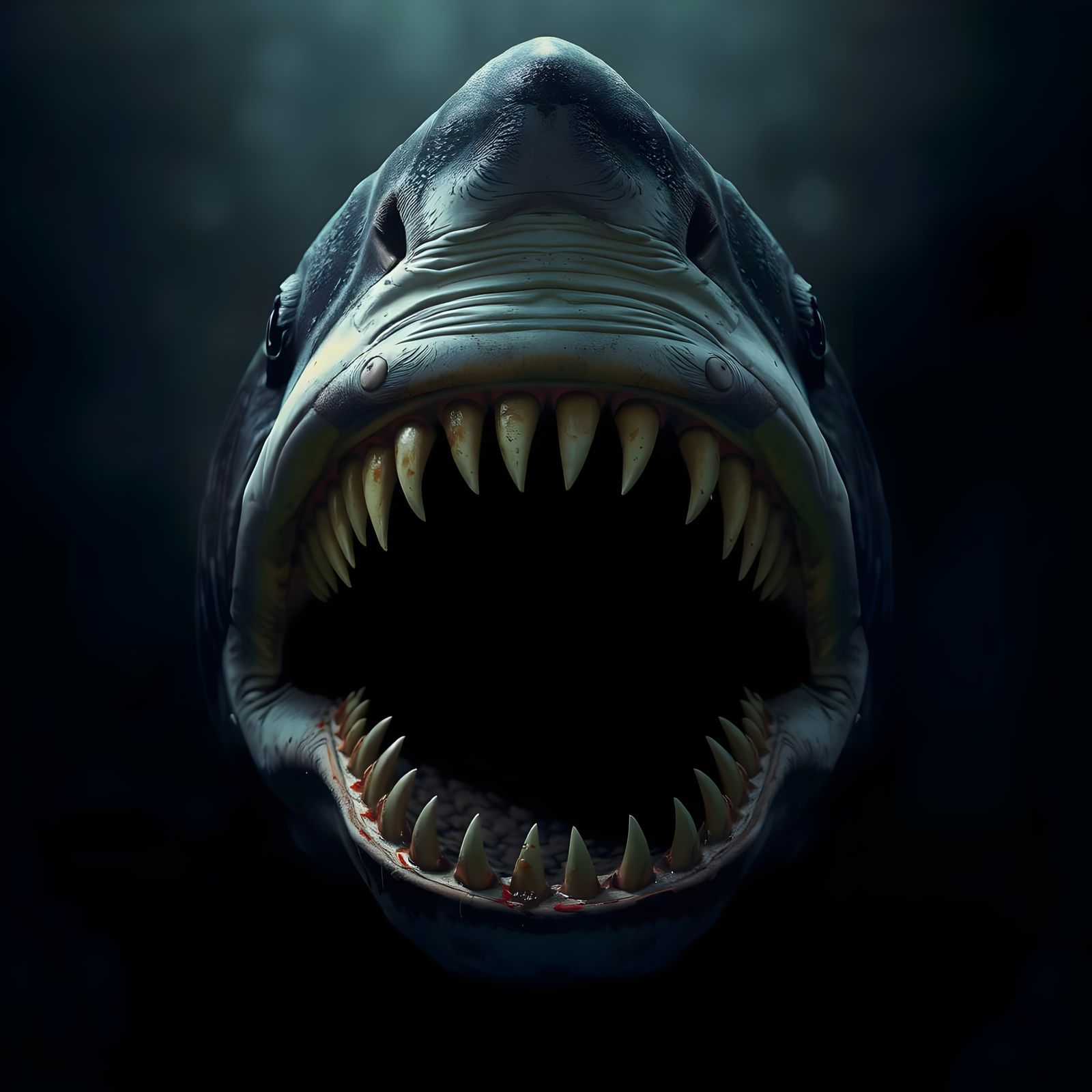 Surreal Shark's Open Maw in Dark, Dramatic Photorealism