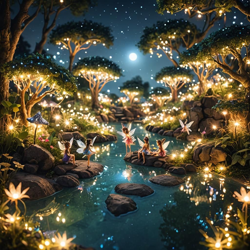 Ethereal Night Fairies in an Enchanted Landscape