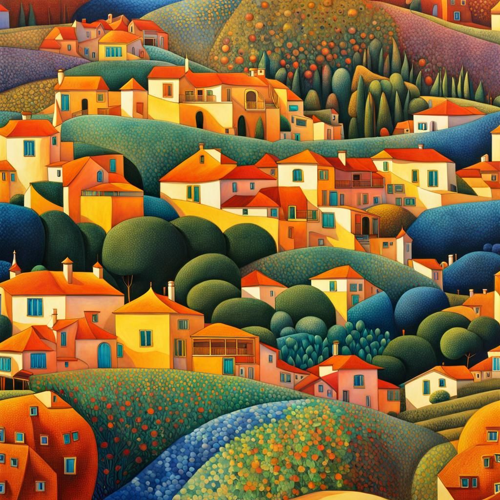 Abstract Double Exposure Village at Noon