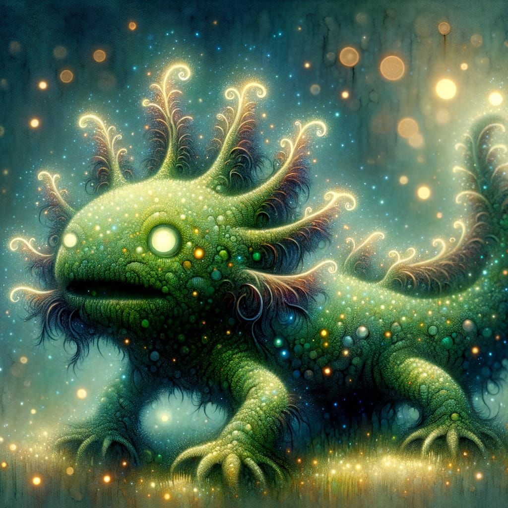 Eldritch Axolotl Topiary with Bioluminescent Glow