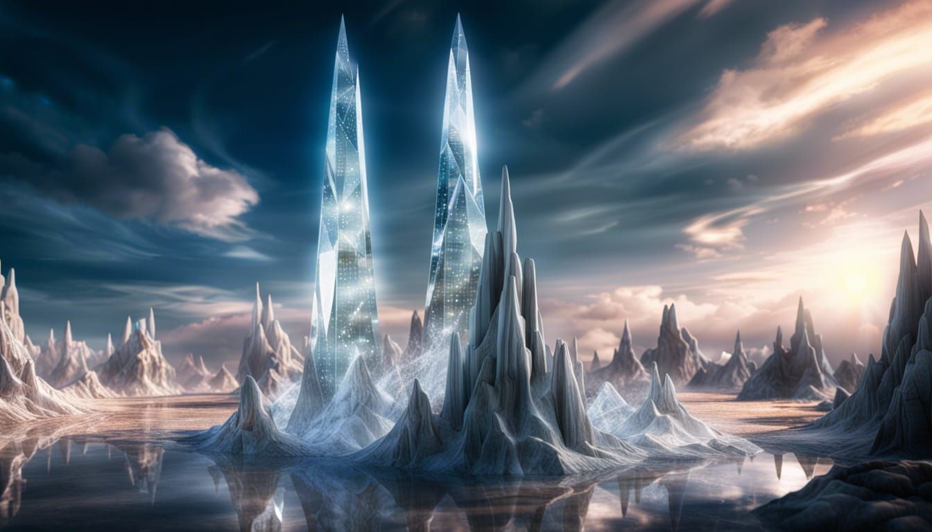 Crystal Tower in Alien Sky: Hyperrealistic HDR Image
