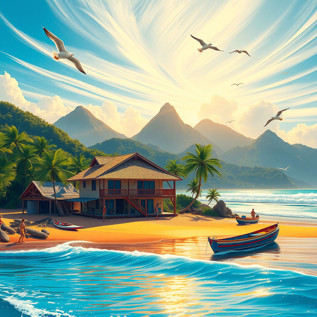 Mexican Pacific Coast Beach House: Screen Print Art