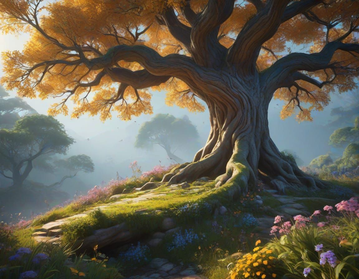 Mystical Tree Spirit in Whimsical Forest Glade